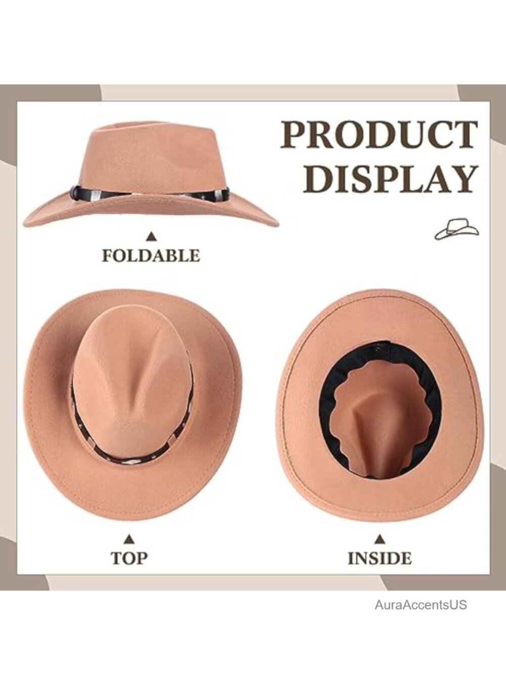 Felt Cowboy Hats for Women Adjustable Wide Brim Western Party Set of 5 - Picture 3 of 6